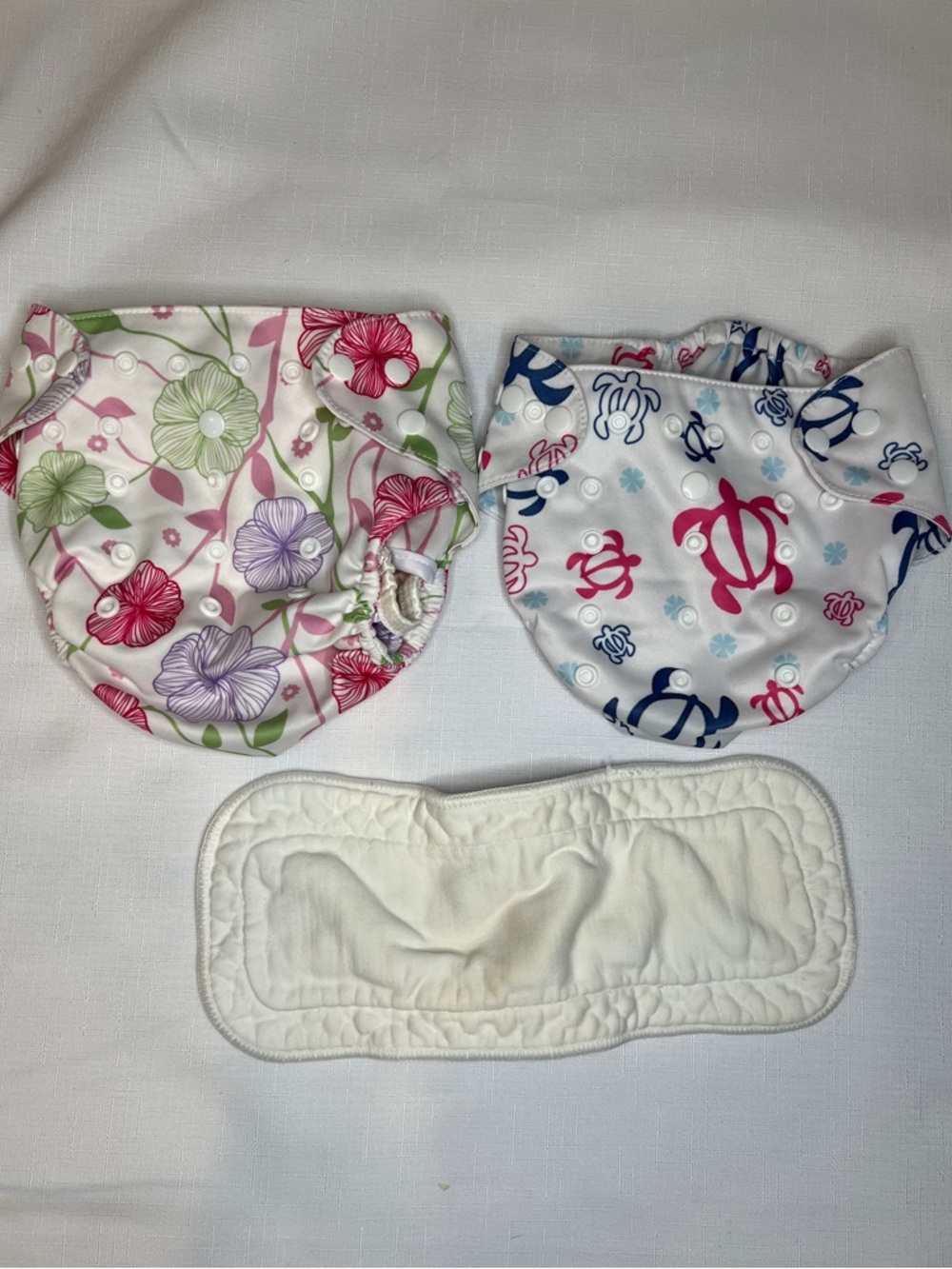 Alva Baby Cloth Diapers - Flowers & Turtles - Plus Insert Lot of 3 Pink Blue